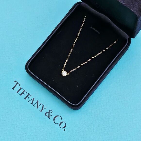$2180++ Tiffany & Co. Elsa Peretti Diamond By The Yard .23 tcw 18k Gold Necklace - Picture 1 of 8